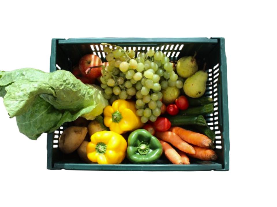 Cassetta in plastica dura richiudibile denominata " Base mista bio" composta con frutta e verdura fresca di stagione biologica - 6kg